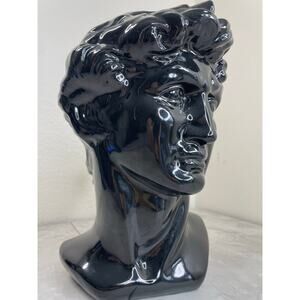 Large David Bust Black Glazed Glass Statue~10"